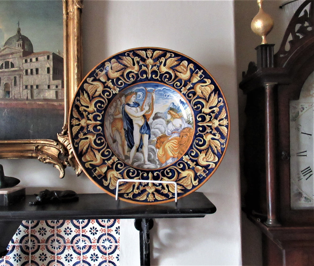 Large antique Italian Majolica Istoriato Dish, Naples c1880, classical scene