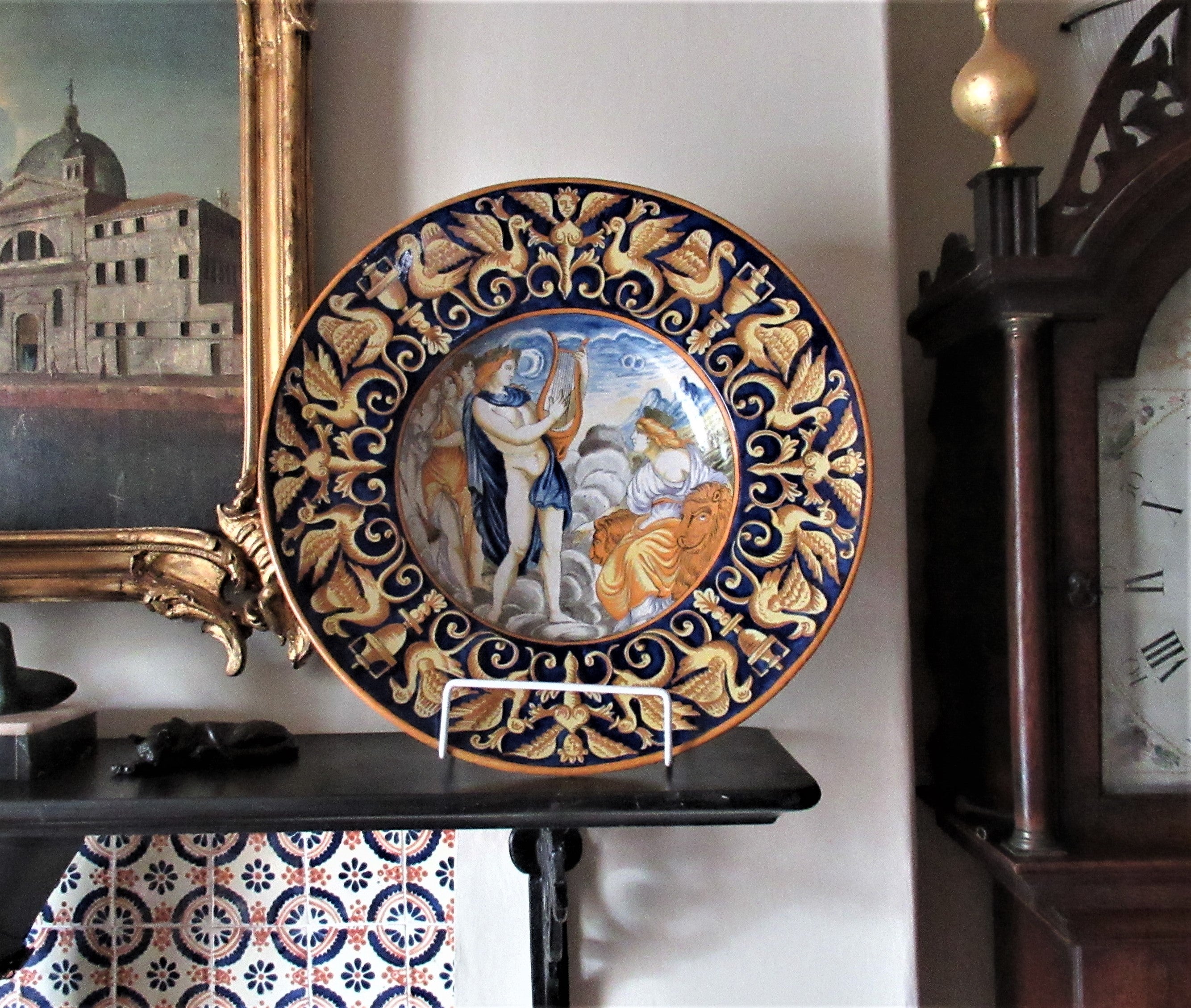 Large antique Italian Majolica Istoriato Dish, Naples c1880, classical scene