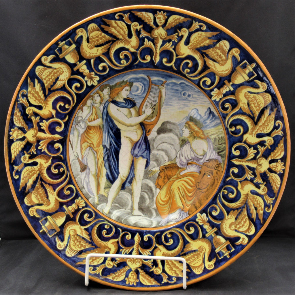 Large antique Italian Majolica Istoriato Dish, Naples c1880, classical scene