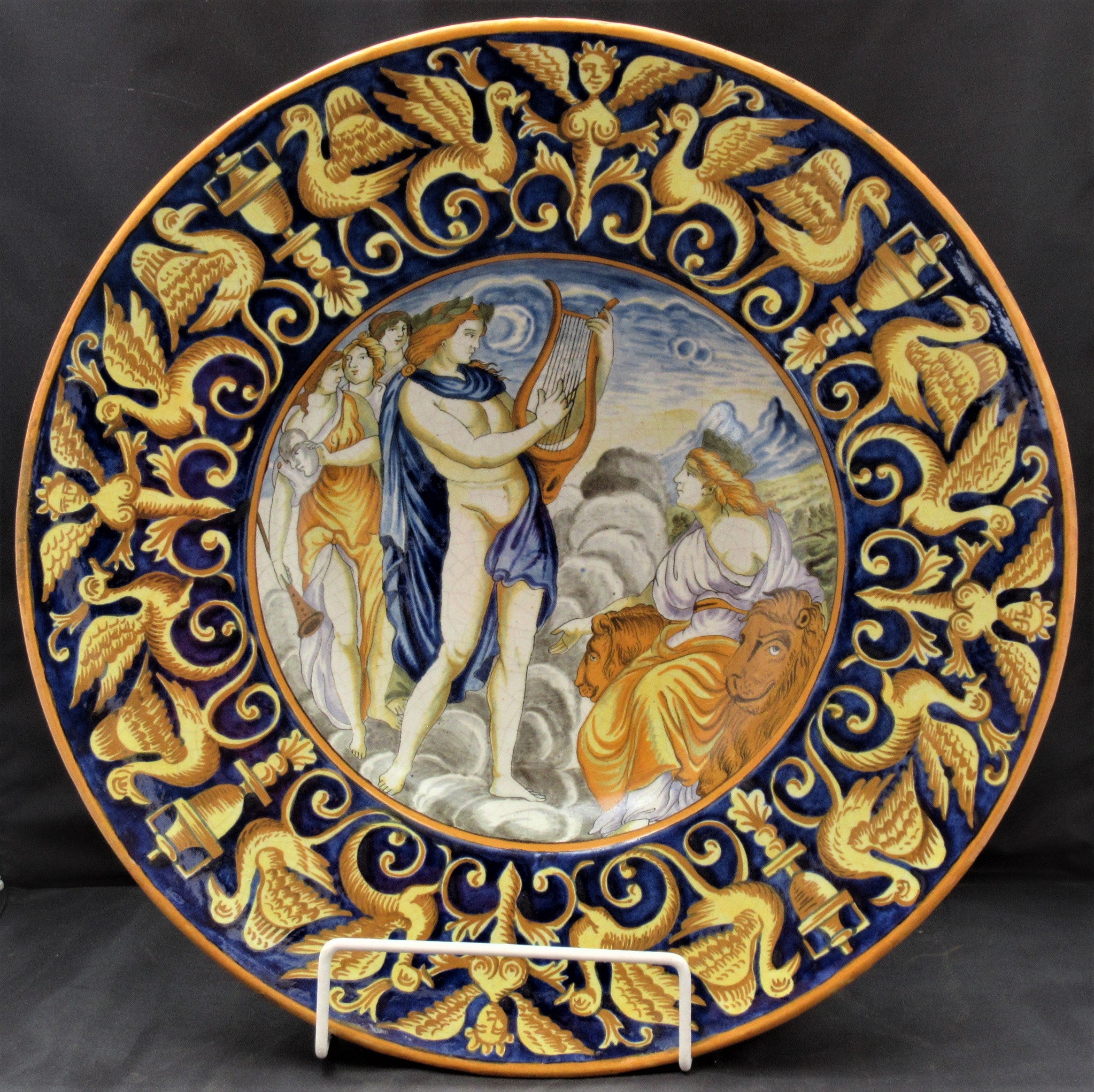 Large antique Italian Majolica Istoriato Dish, Naples c1880, classical scene