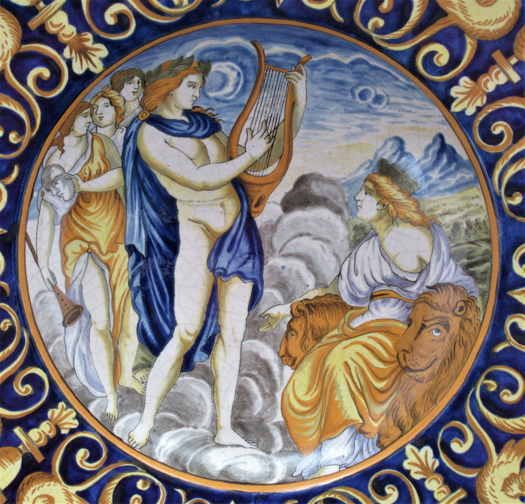 Large antique Italian Majolica Istoriato Dish, Naples c1880, classical scene