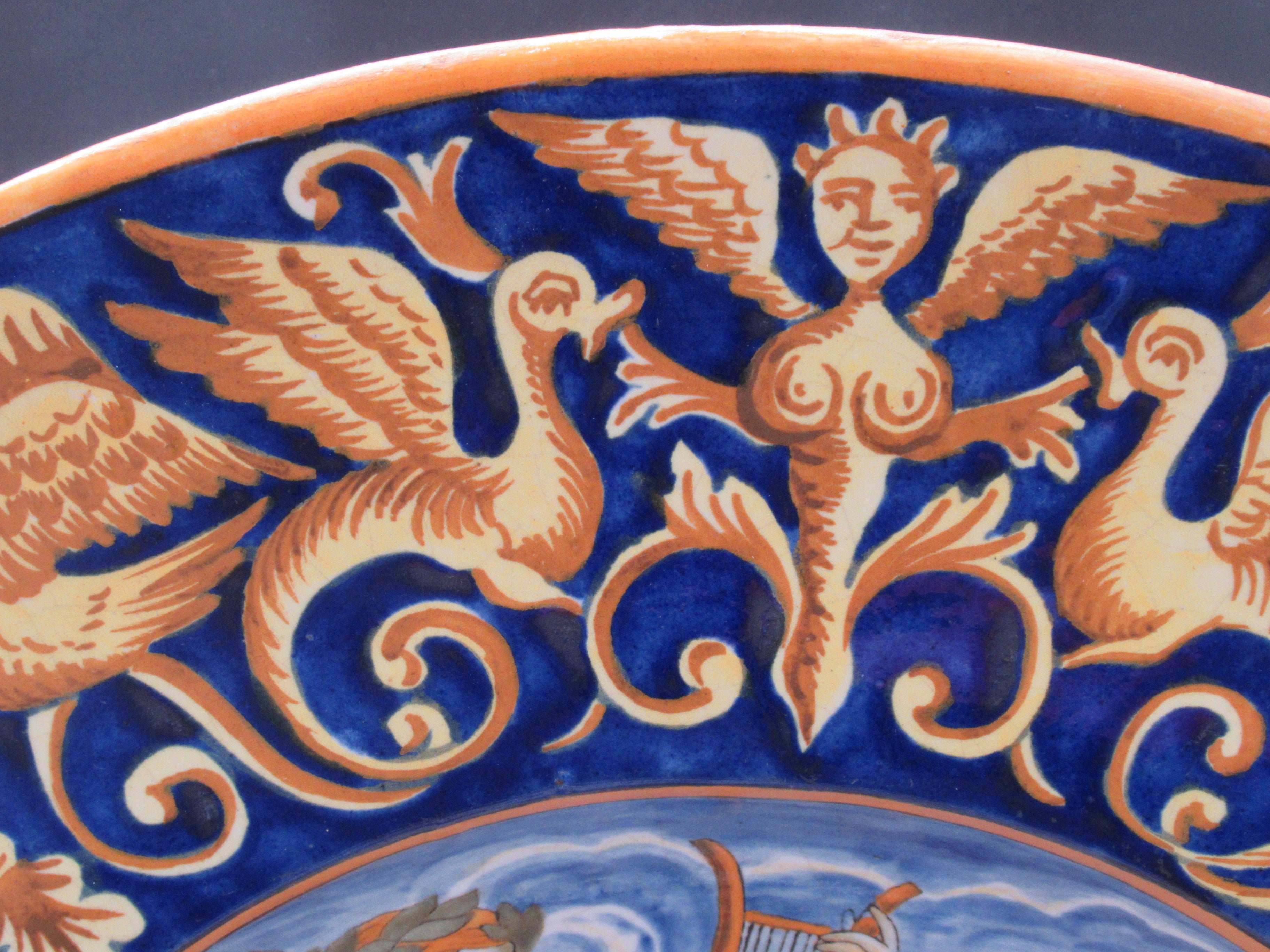 Large antique Italian Majolica Istoriato Dish, Naples c1880, classical scene