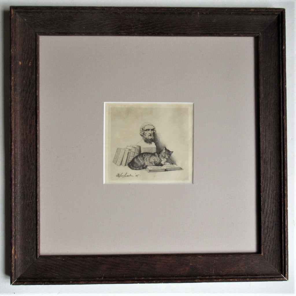 Stephen Gooden, line engraving, frontispiece to The Poet's Cat, 1945, framed