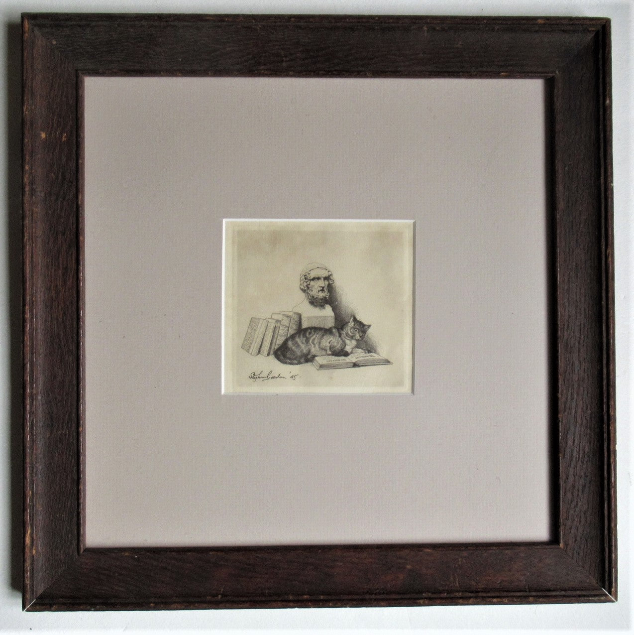 Stephen Gooden, line engraving, frontispiece to The Poet's Cat, 1945, framed