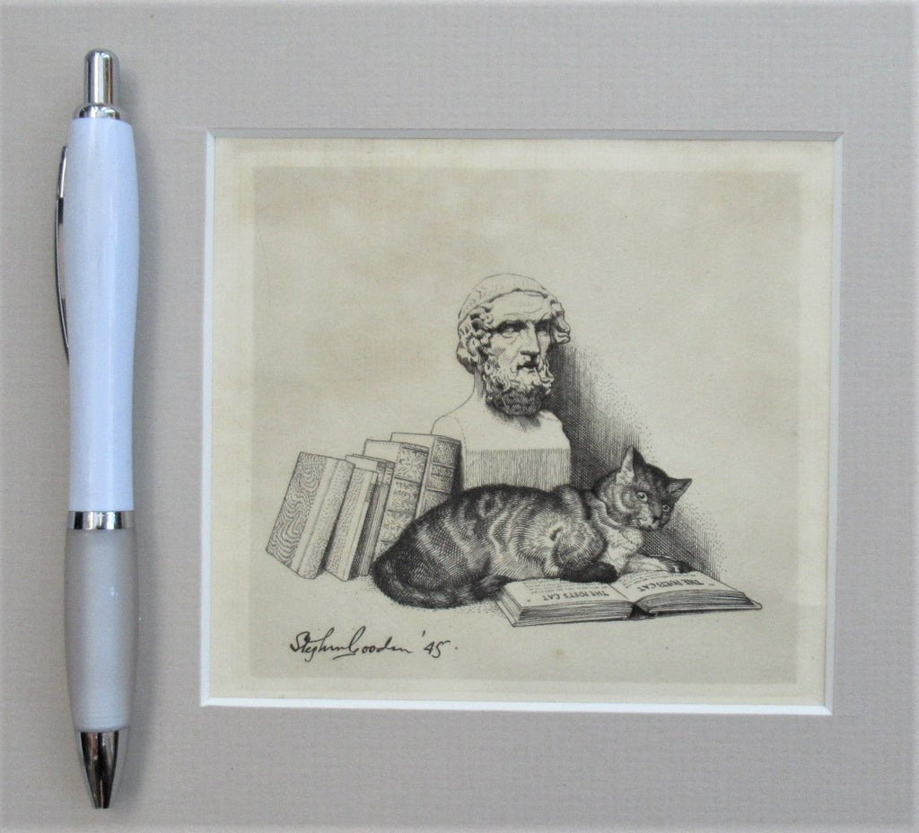 Stephen Gooden, line engraving, frontispiece to The Poet's Cat, 1945, framed
