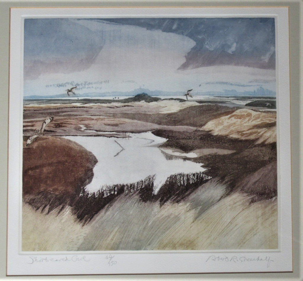 Robert Greenhalf SWLA signed limited edition print, etching, Short-eared Owl