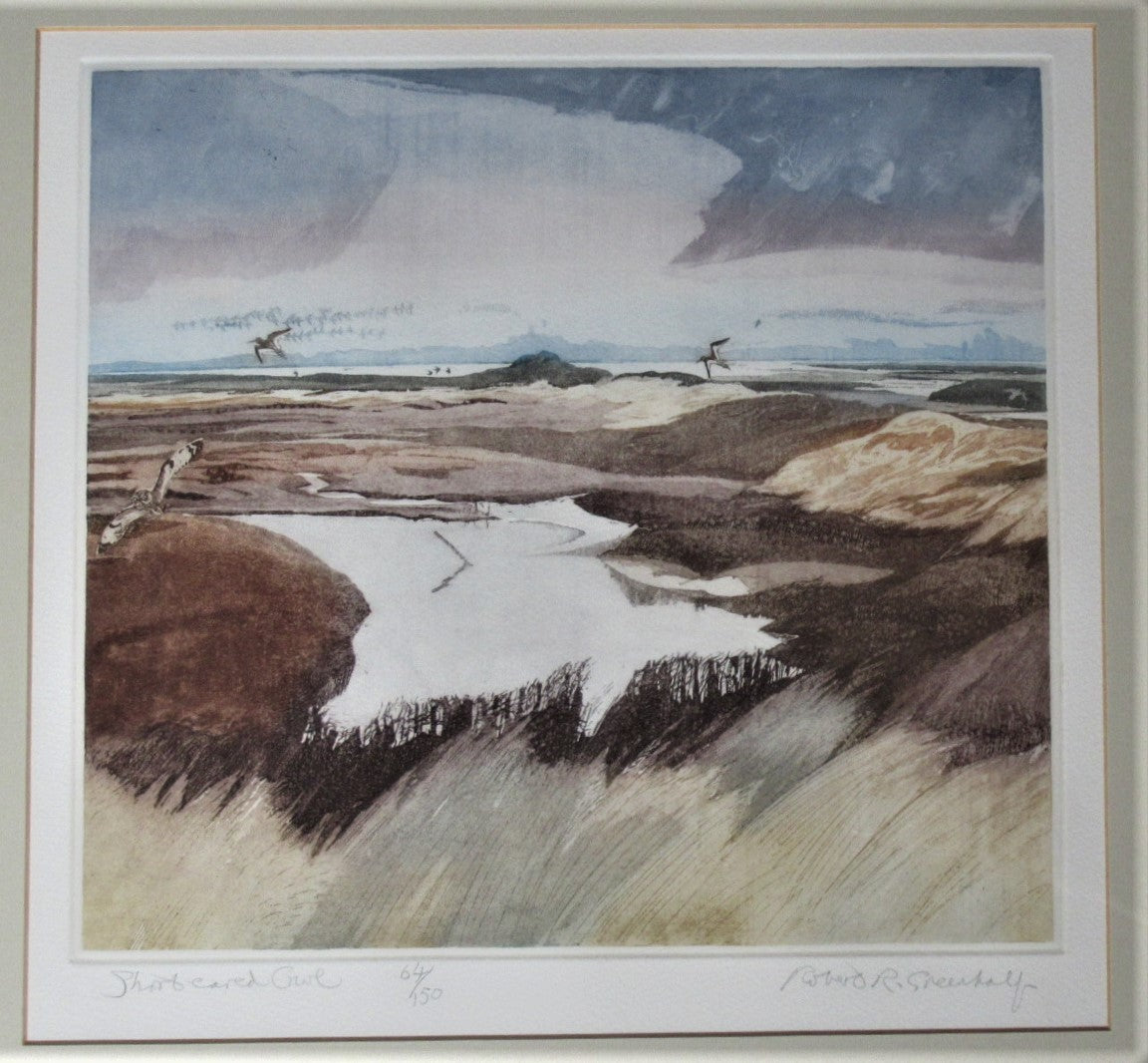 Robert Greenhalf SWLA signed limited edition print, etching, Short-eared Owl
