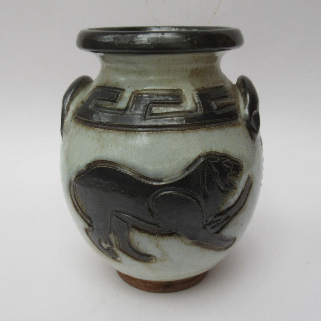 Roger Guerin (Belgium), Art Deco stoneware vase with Lion design, c1930