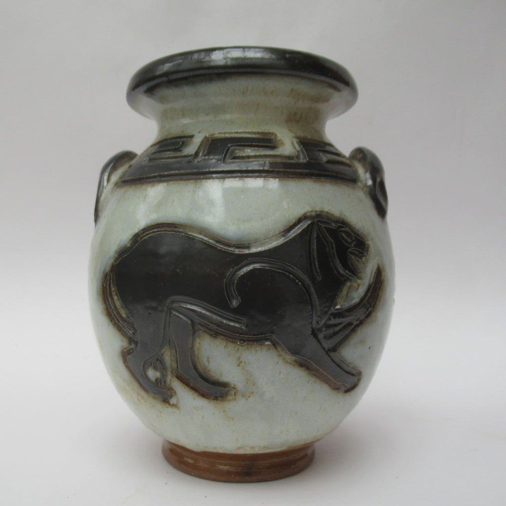 Roger Guerin (Belgium), Art Deco stoneware vase with Lion design, c1930