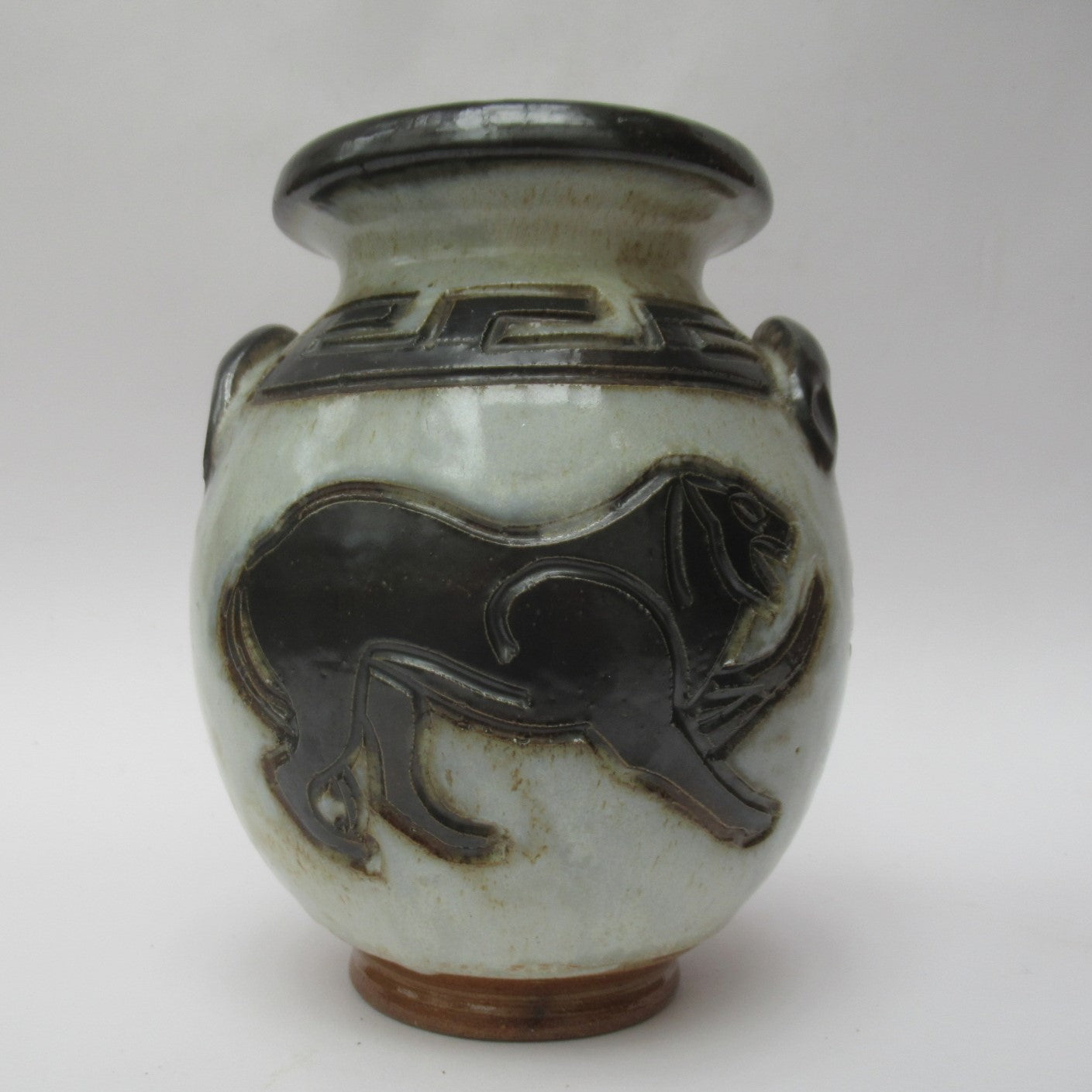 Roger Guerin (Belgium), Art Deco stoneware vase with Lion design, c1930
