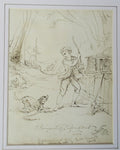 John Hayter original pen & ink drawing titled Claimant & Defendant, signed, 1877