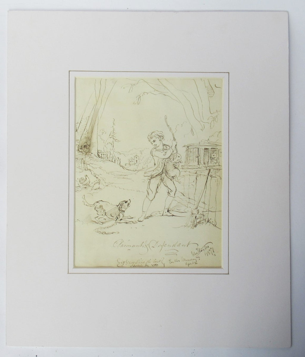 John Hayter original pen & ink drawing titled Claimant & Defendant, signed, 1877