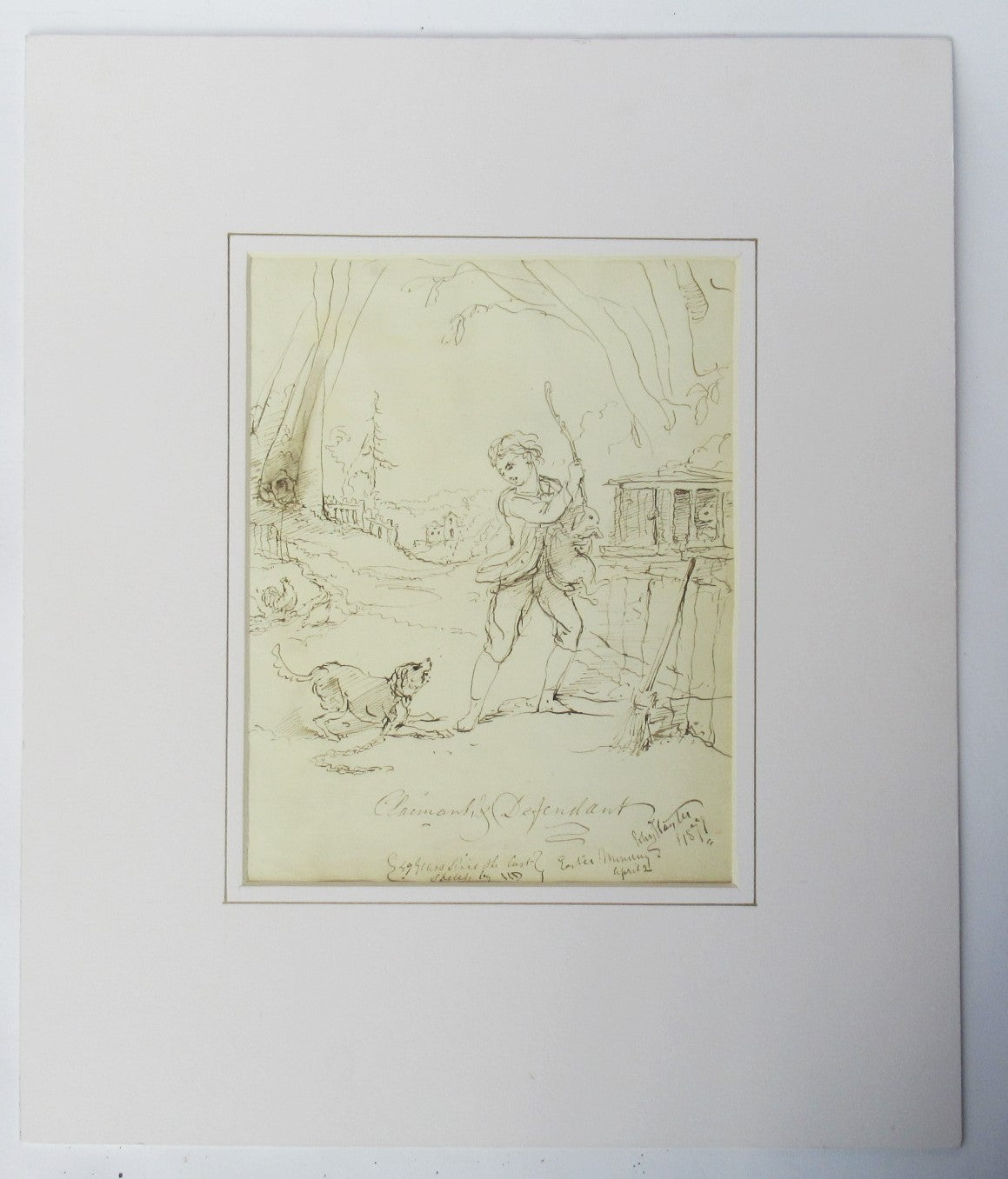 John Hayter original pen & ink drawing titled Claimant & Defendant, signed, 1877