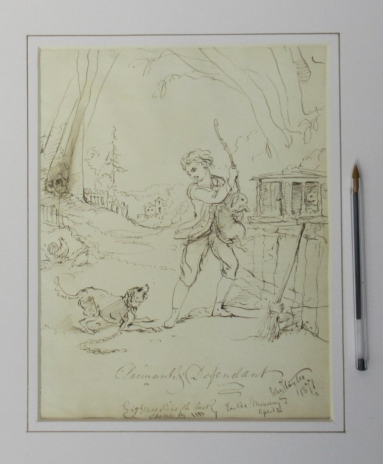 John Hayter original pen & ink drawing titled Claimant & Defendant, signed, 1877