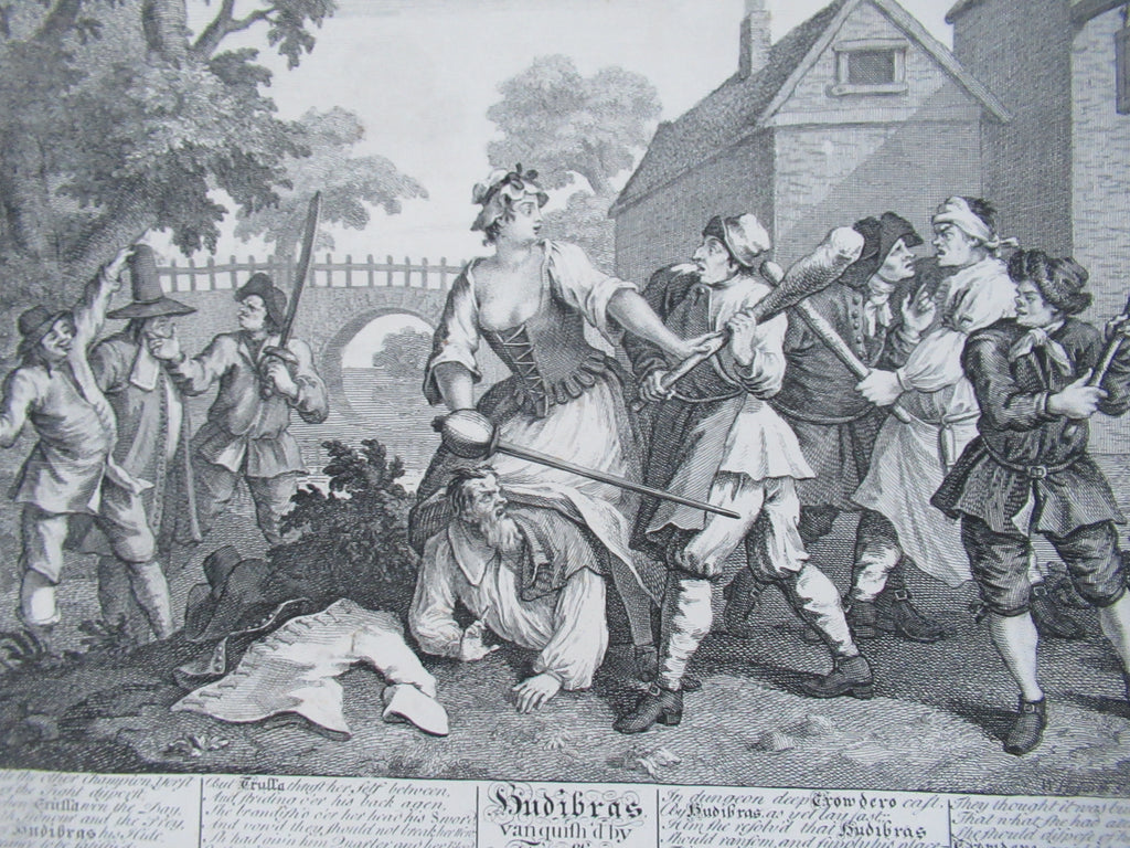 Nine original antique prints by William Hogarth, from illustrations to Hudibras