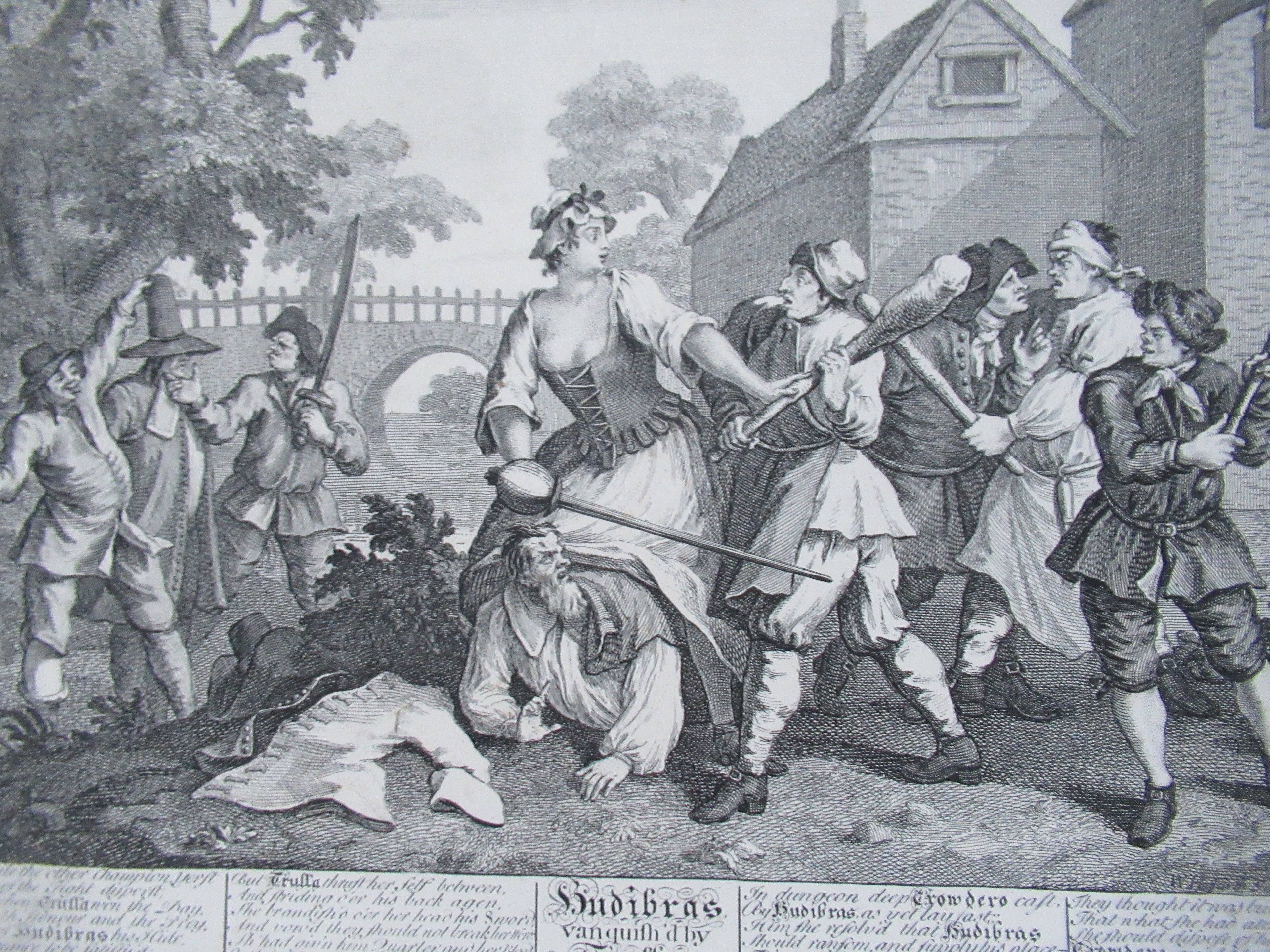 Nine original antique prints by William Hogarth, from illustrations to Hudibras
