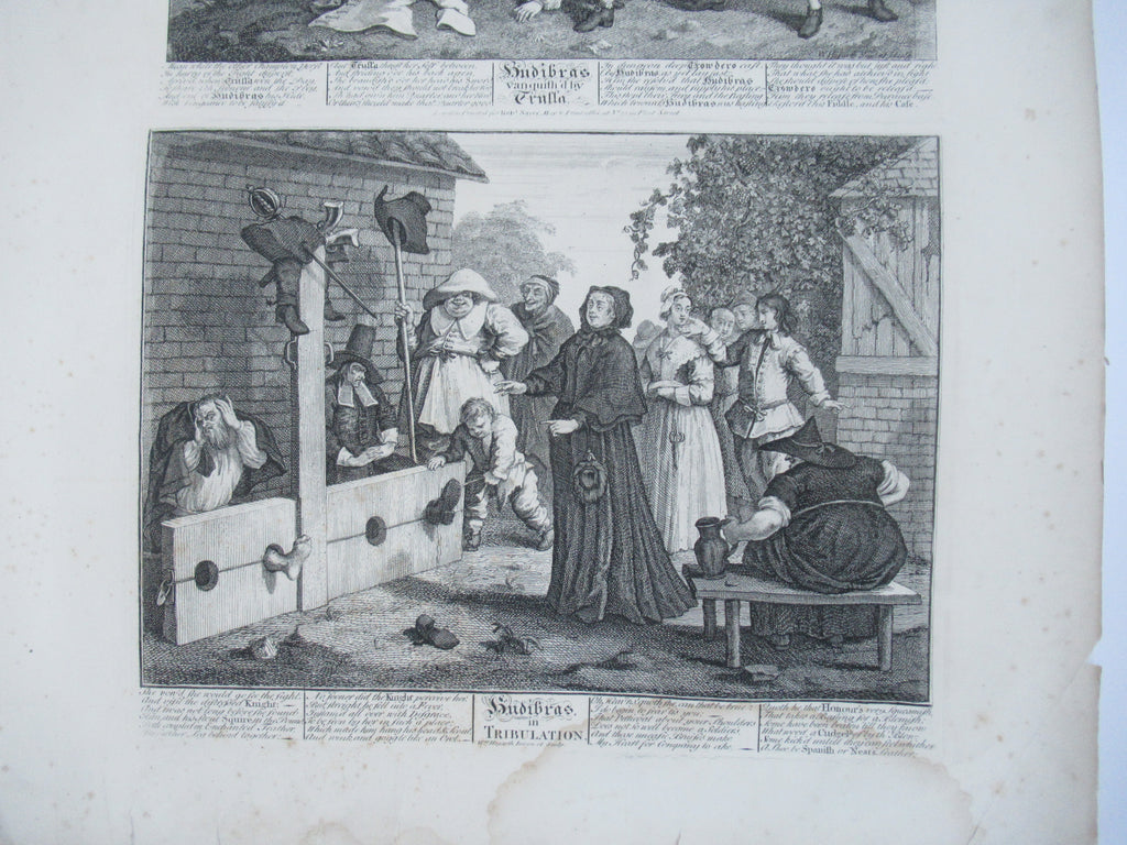 Nine original antique prints by William Hogarth, from illustrations to Hudibras