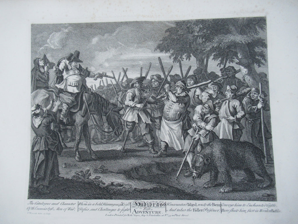 Nine original antique prints by William Hogarth, from illustrations to Hudibras