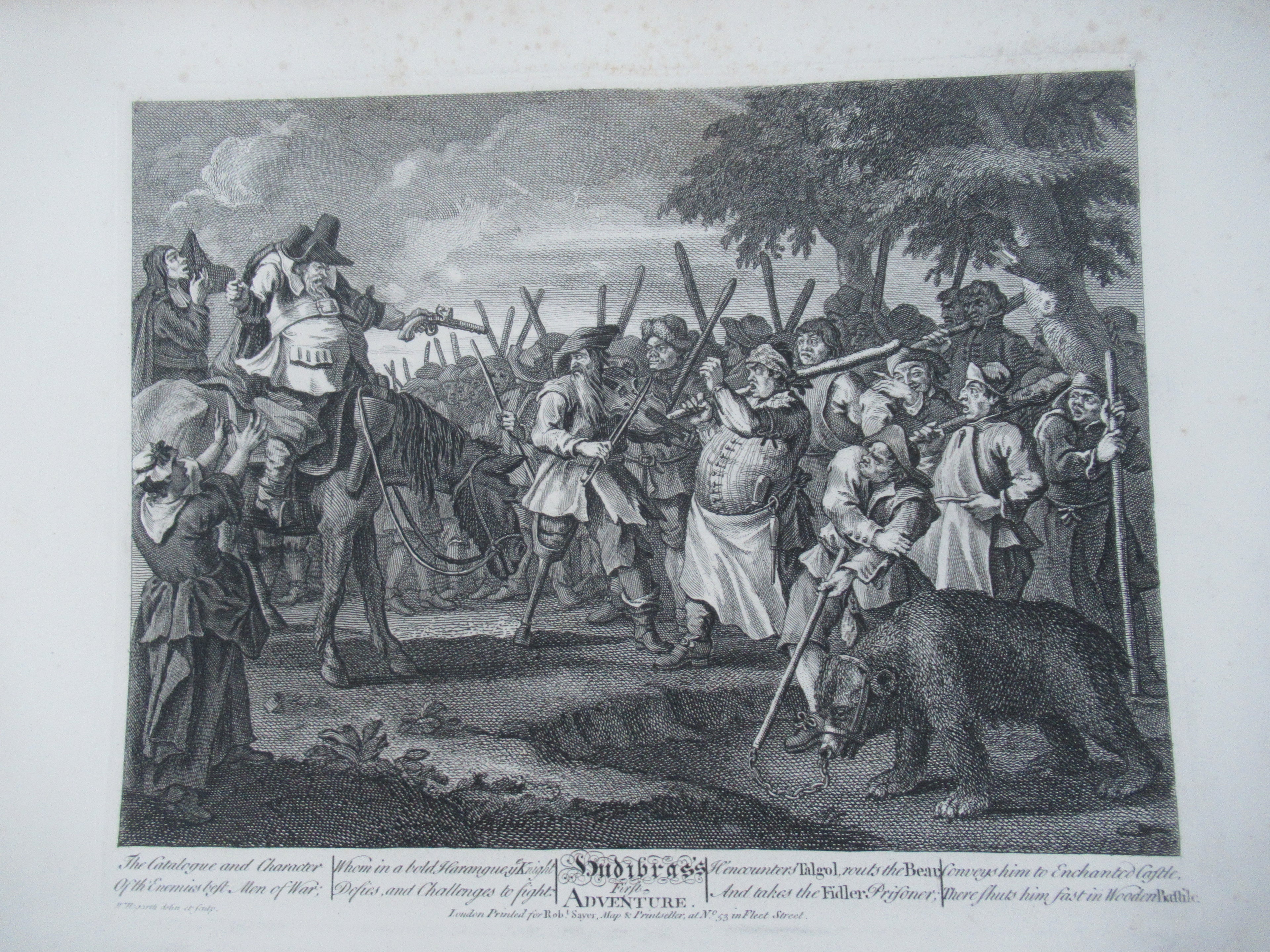 Nine original antique prints by William Hogarth, from illustrations to Hudibras