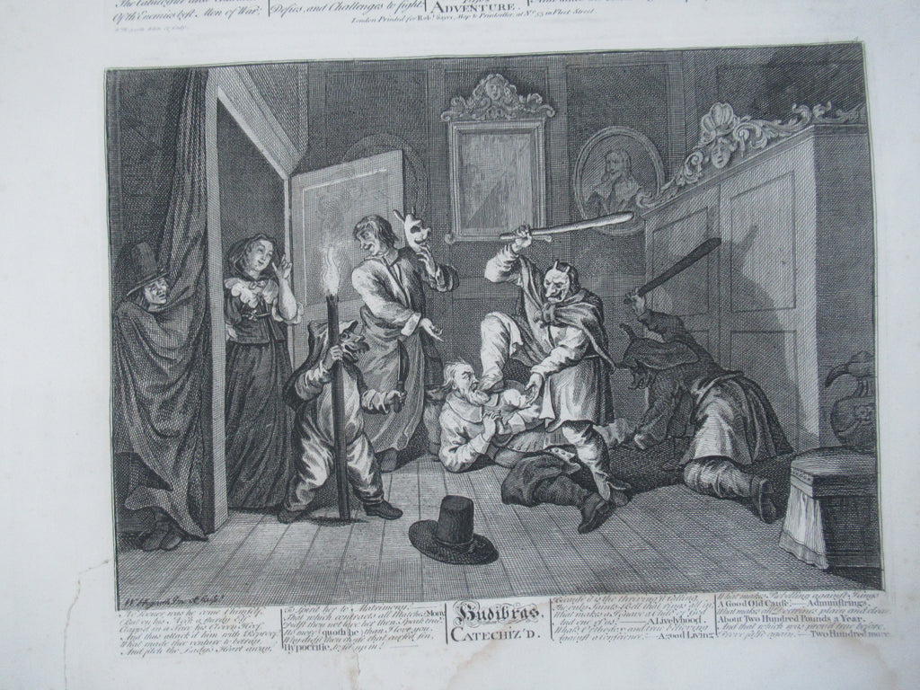 Nine original antique prints by William Hogarth, from illustrations to Hudibras