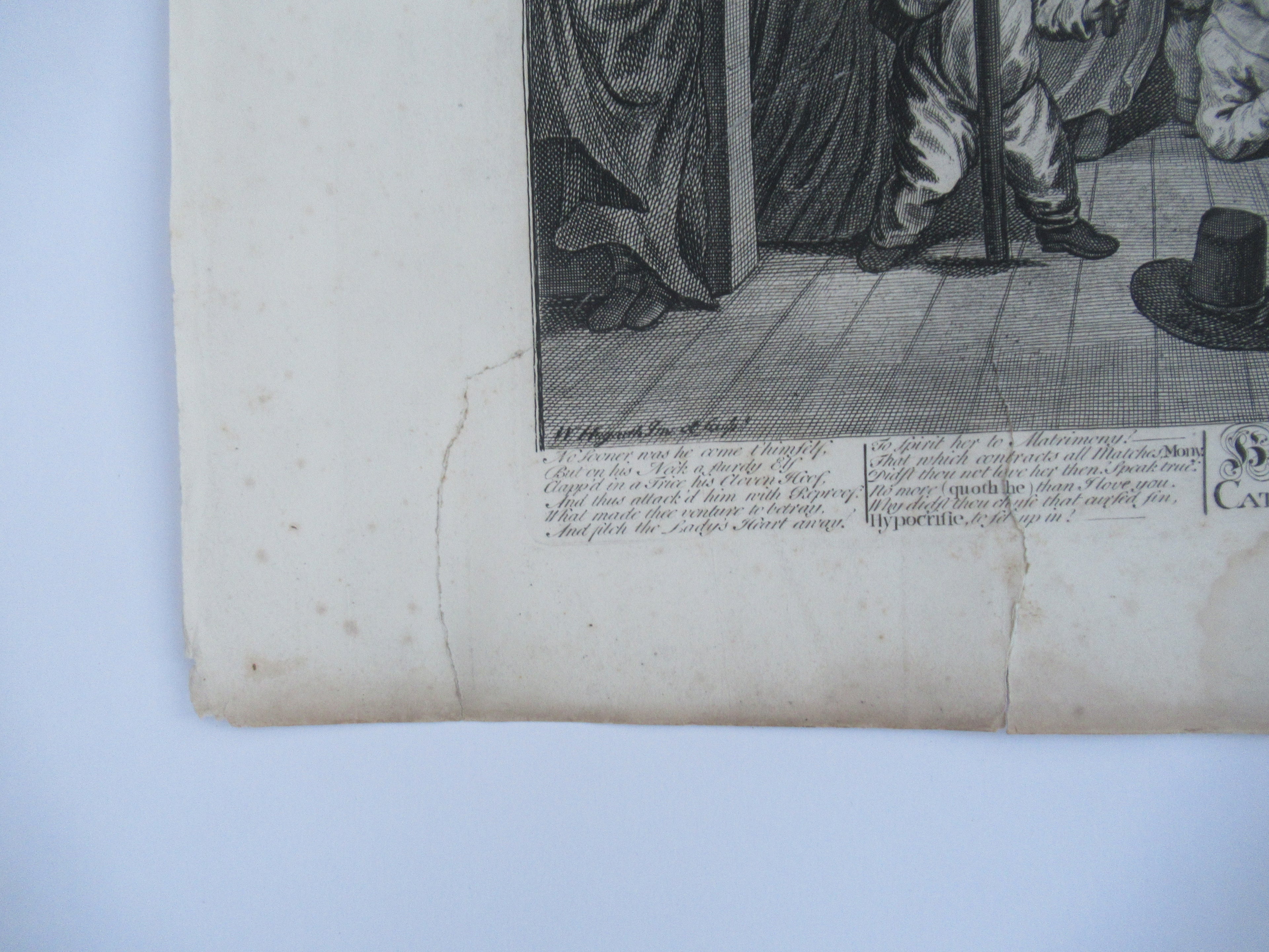 Nine original antique prints by William Hogarth, from illustrations to Hudibras