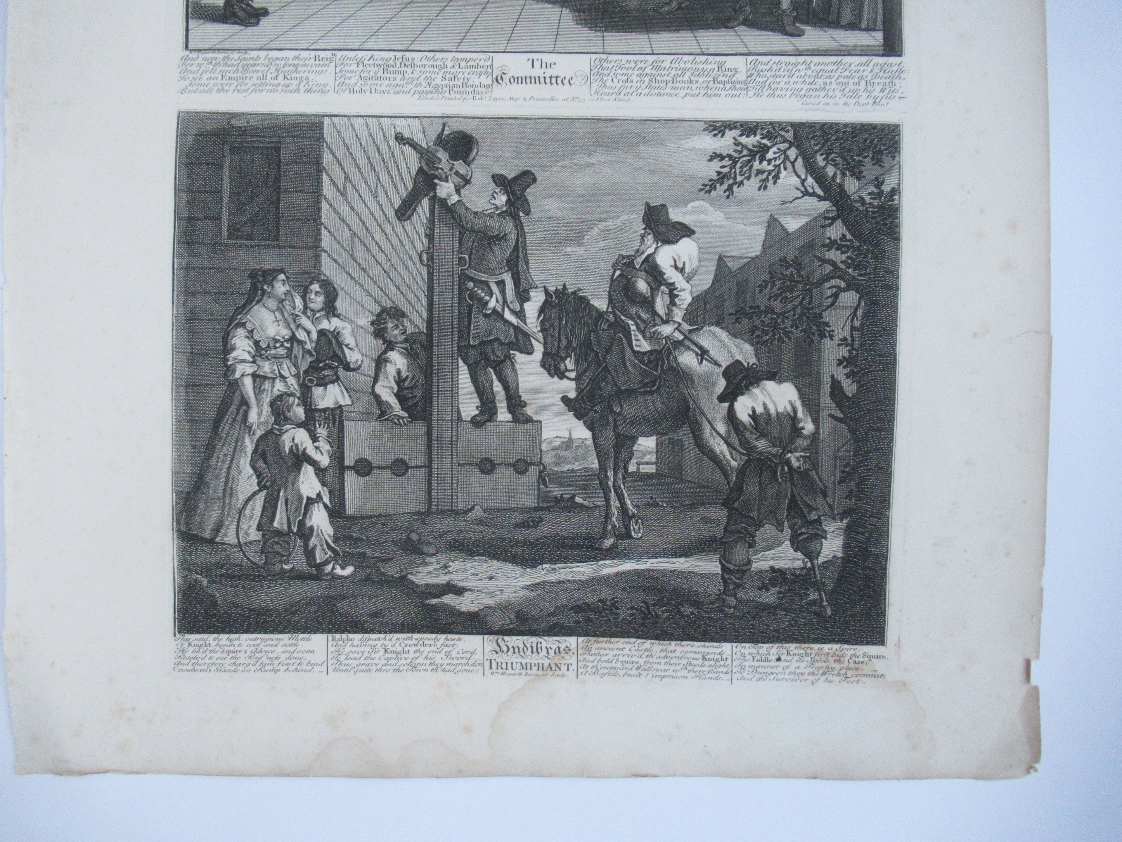 Nine original antique prints by William Hogarth, from illustrations to Hudibras