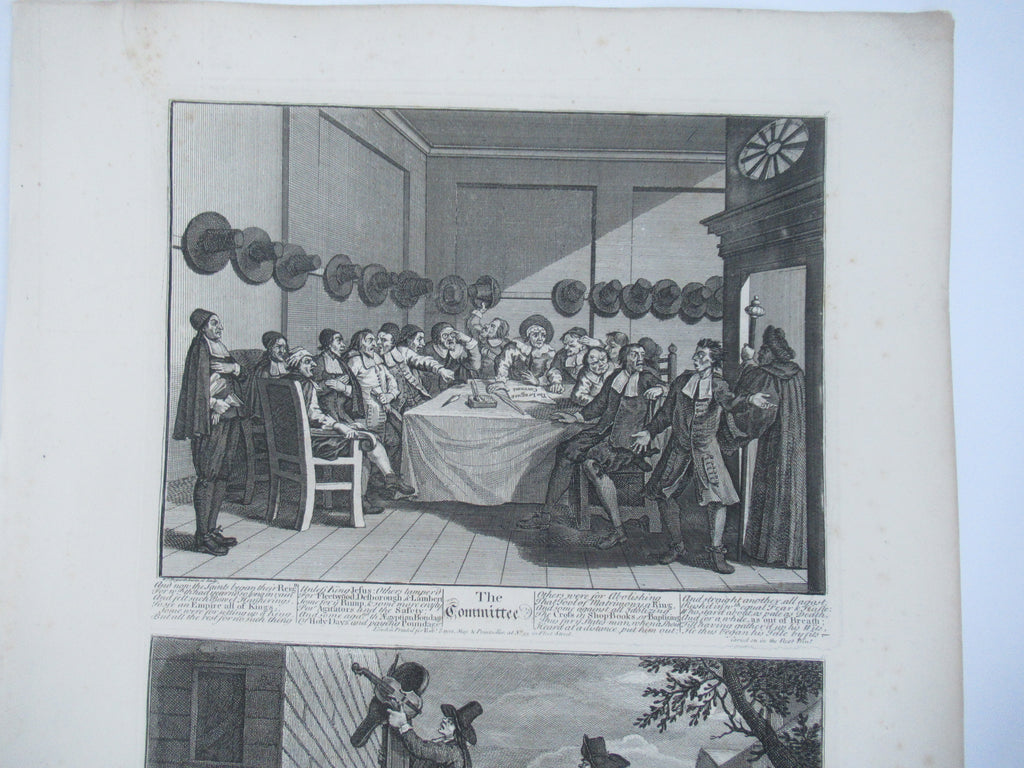 Nine original antique prints by William Hogarth, from illustrations to Hudibras