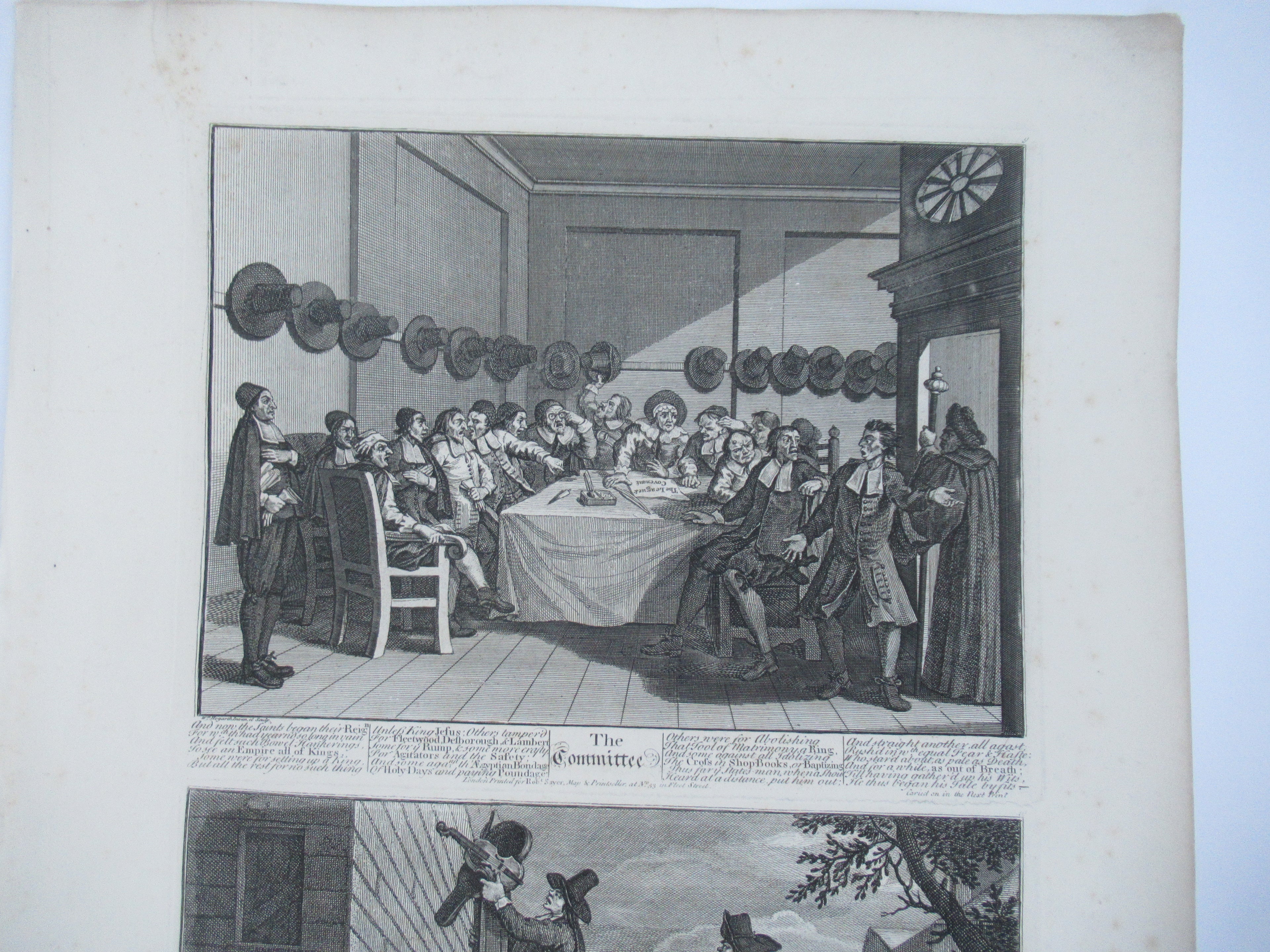 Nine original antique prints by William Hogarth, from illustrations to Hudibras