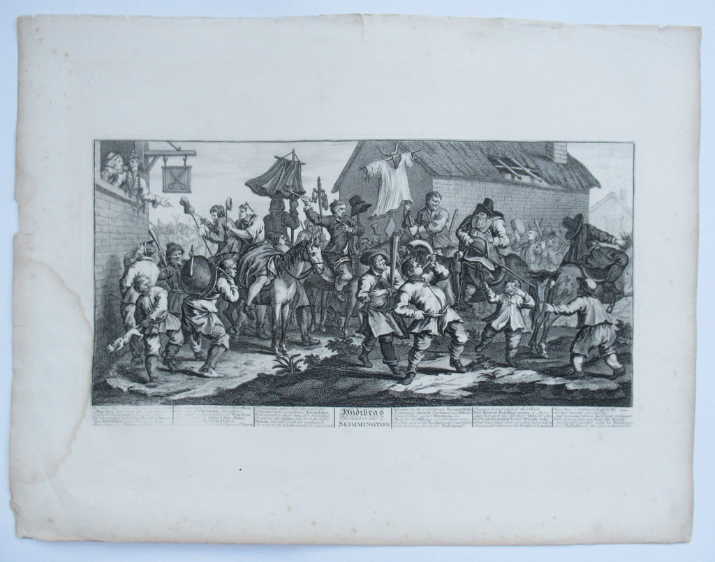 Nine original antique prints by William Hogarth, from illustrations to Hudibras