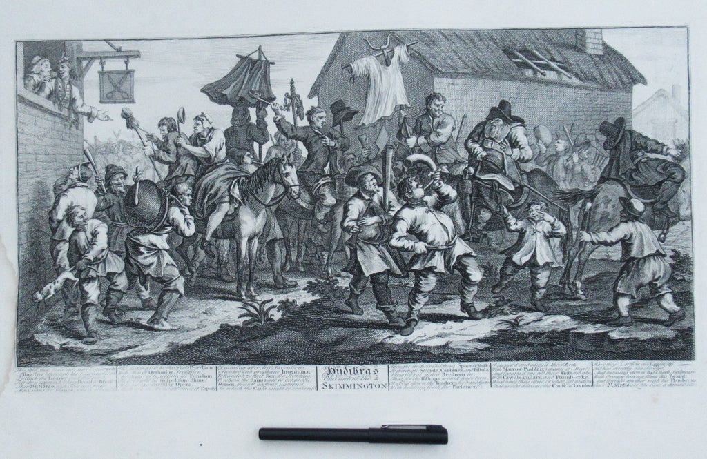 Nine original antique prints by William Hogarth, from illustrations to Hudibras