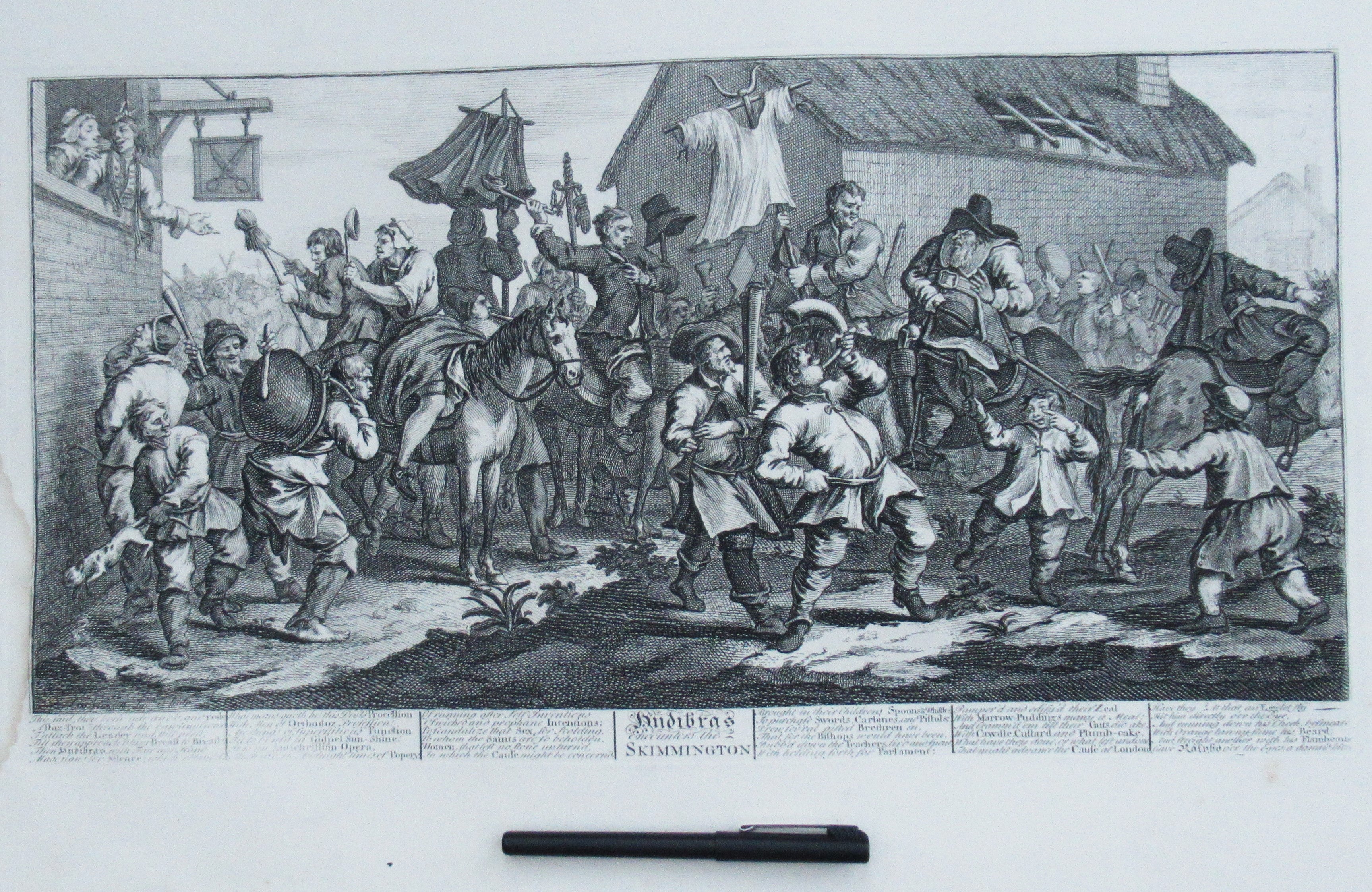 Nine original antique prints by William Hogarth, from illustrations to Hudibras
