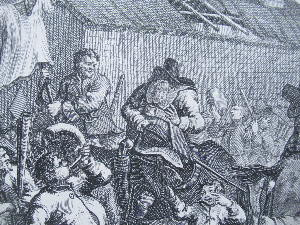 Nine original antique prints by William Hogarth, from illustrations to Hudibras