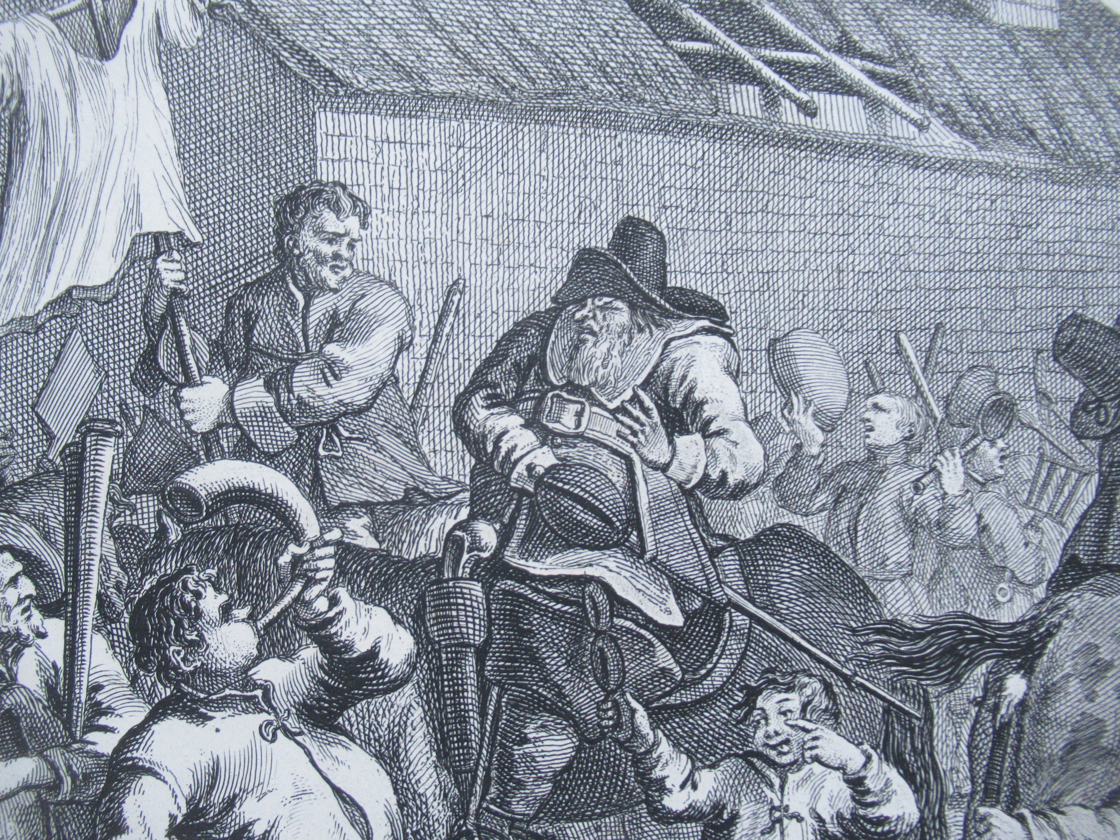 Nine original antique prints by William Hogarth, from illustrations to Hudibras