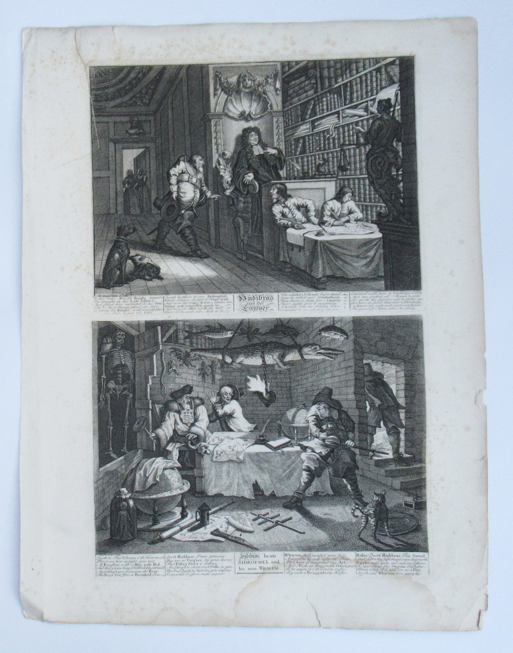 Nine original antique prints by William Hogarth, from illustrations to Hudibras