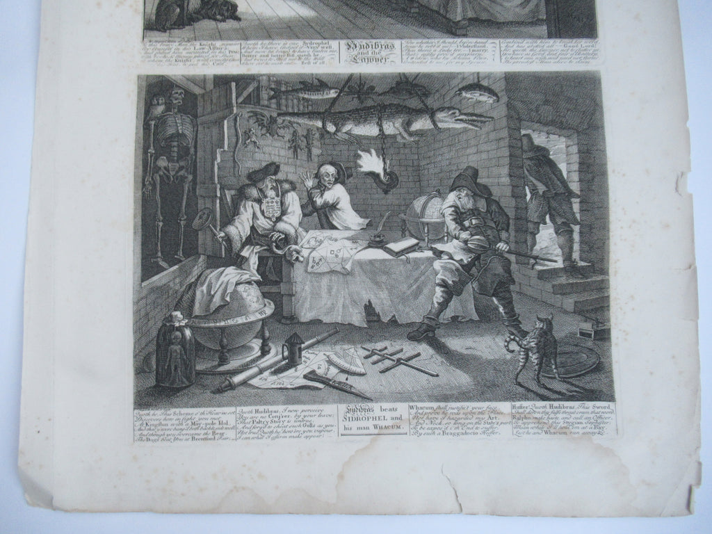 Nine original antique prints by William Hogarth, from illustrations to Hudibras