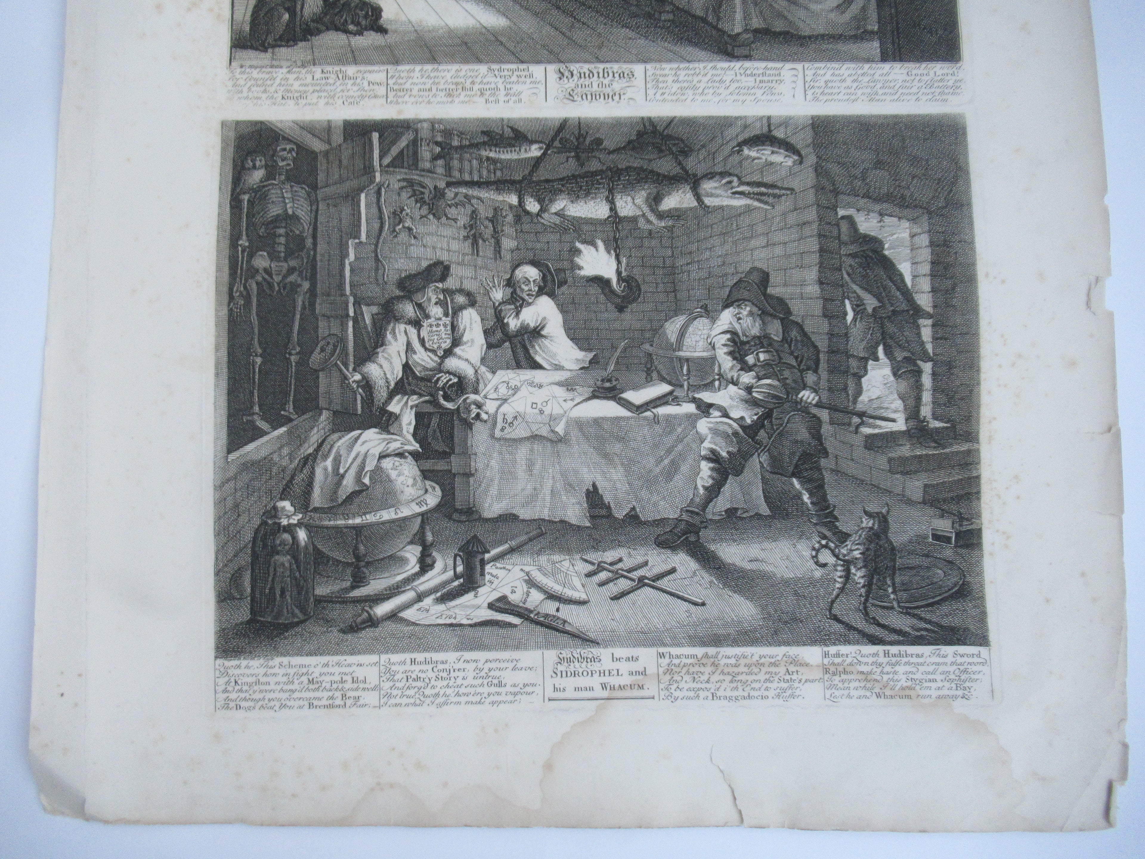 Nine original antique prints by William Hogarth, from illustrations to Hudibras
