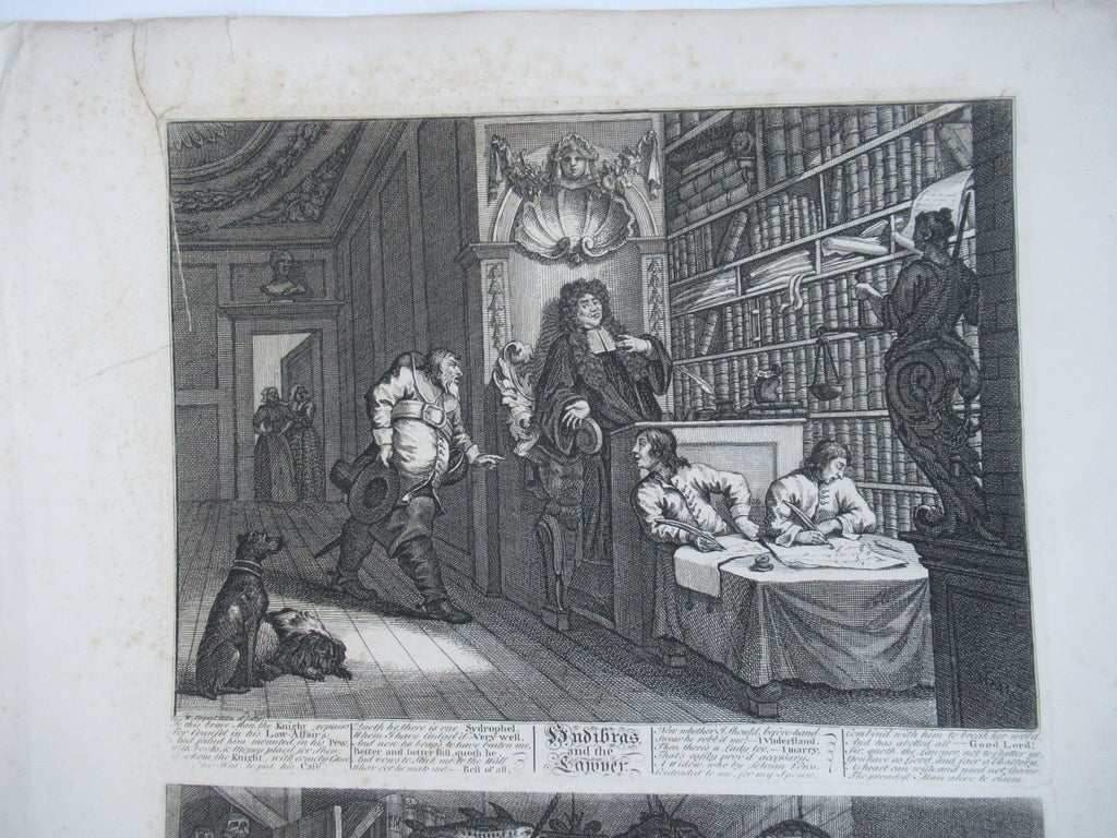 Nine original antique prints by William Hogarth, from illustrations to Hudibras