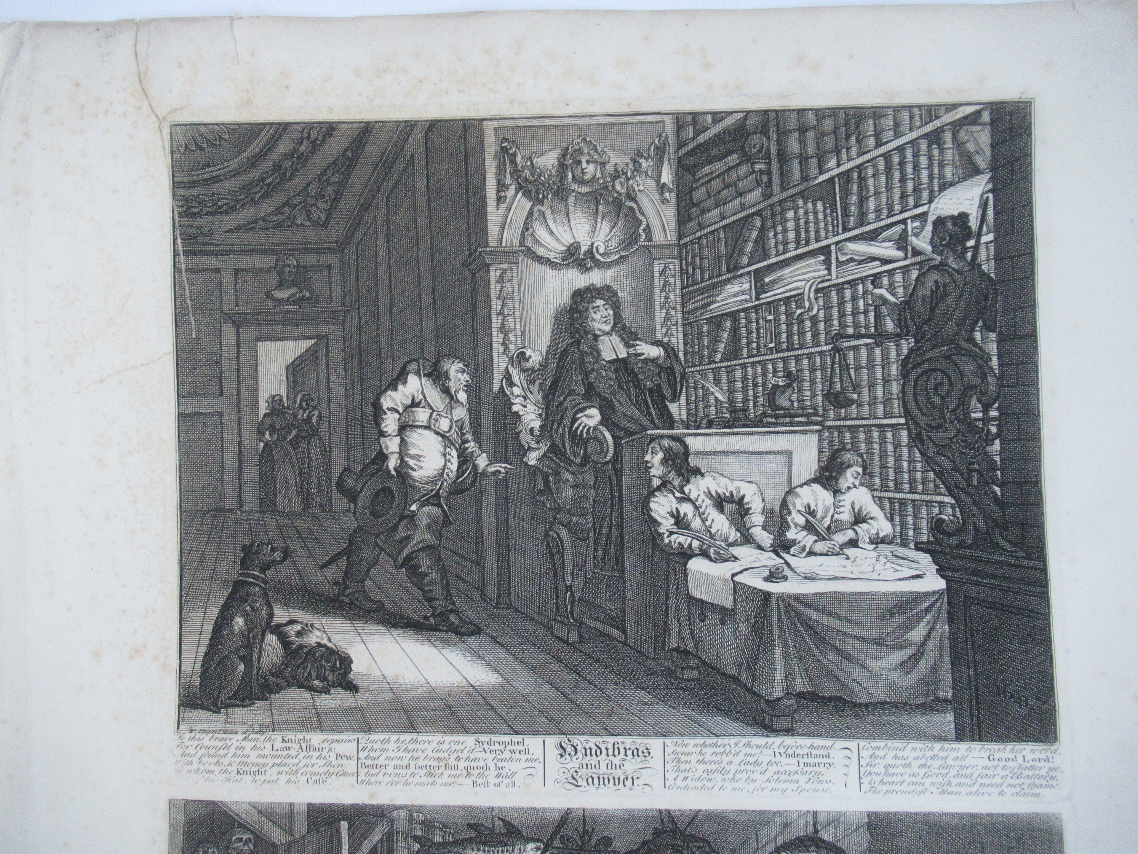 Nine original antique prints by William Hogarth, from illustrations to Hudibras