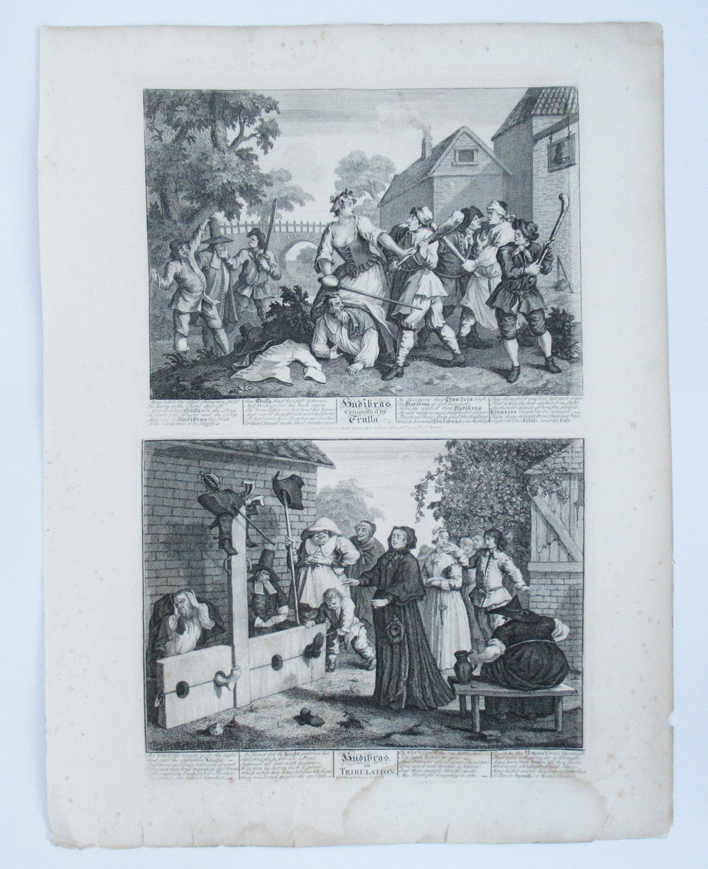 Nine original antique prints by William Hogarth, from illustrations to Hudibras