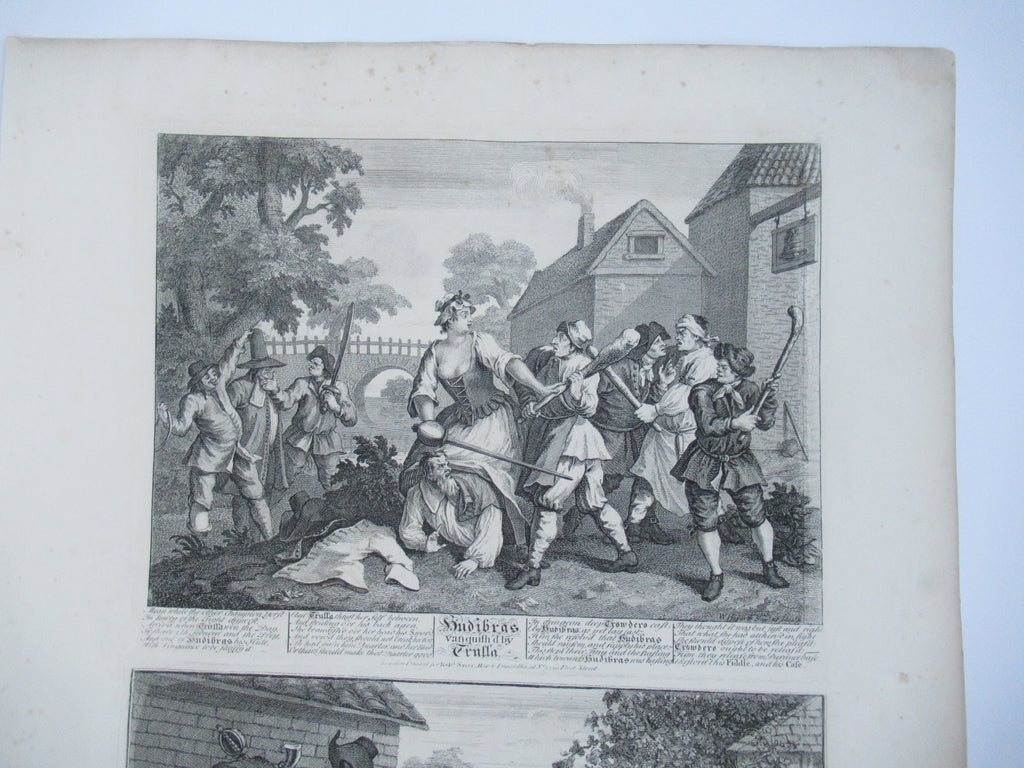 Nine original antique prints by William Hogarth, from illustrations to Hudibras