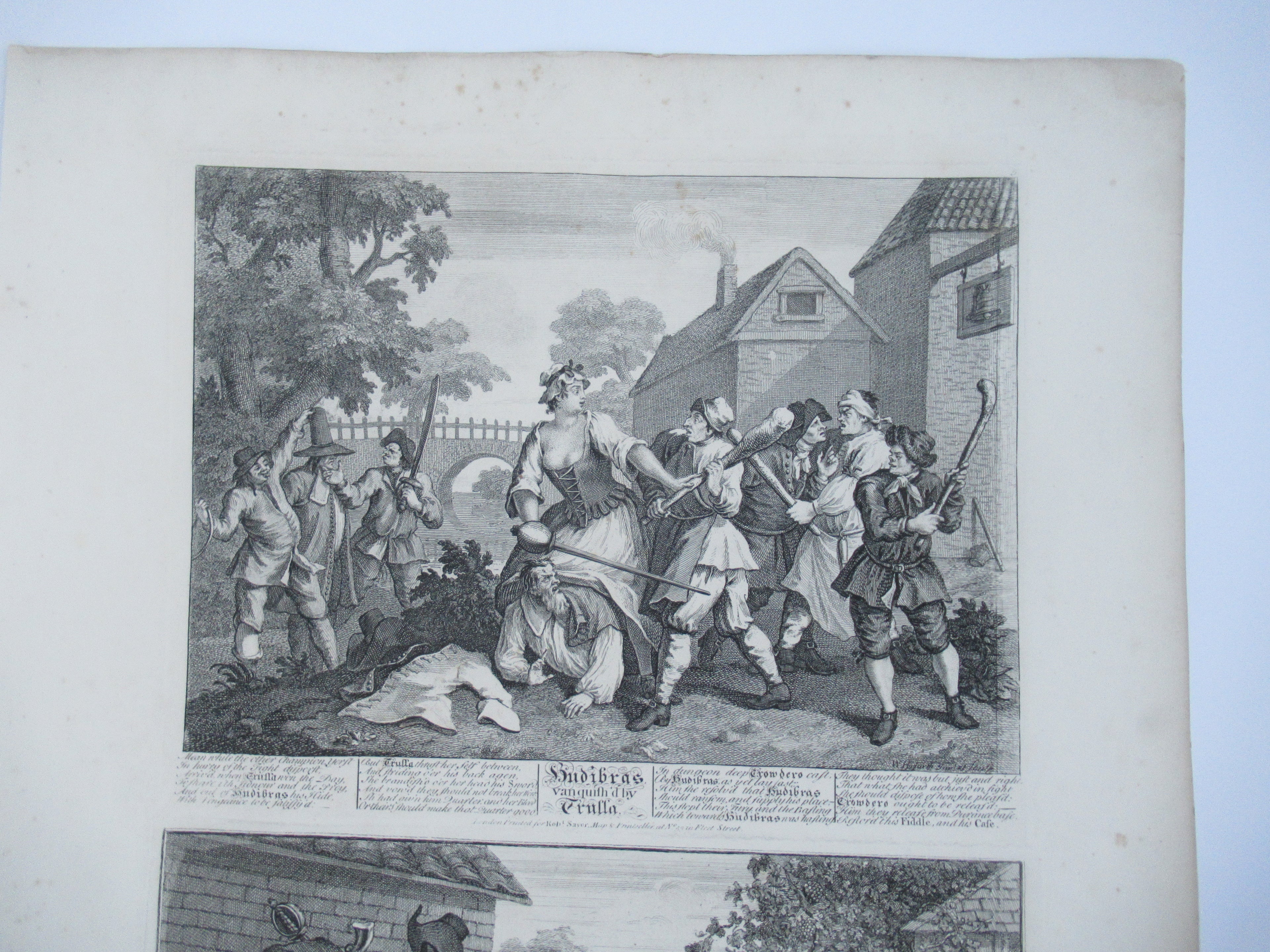 Nine original antique prints by William Hogarth, from illustrations to Hudibras