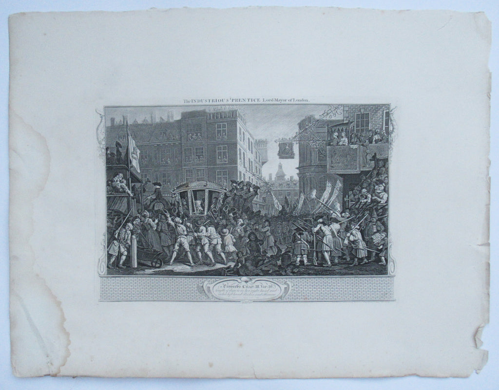 Eleven (of 12) original antique prints by William Hogarth, Industry and Idleness