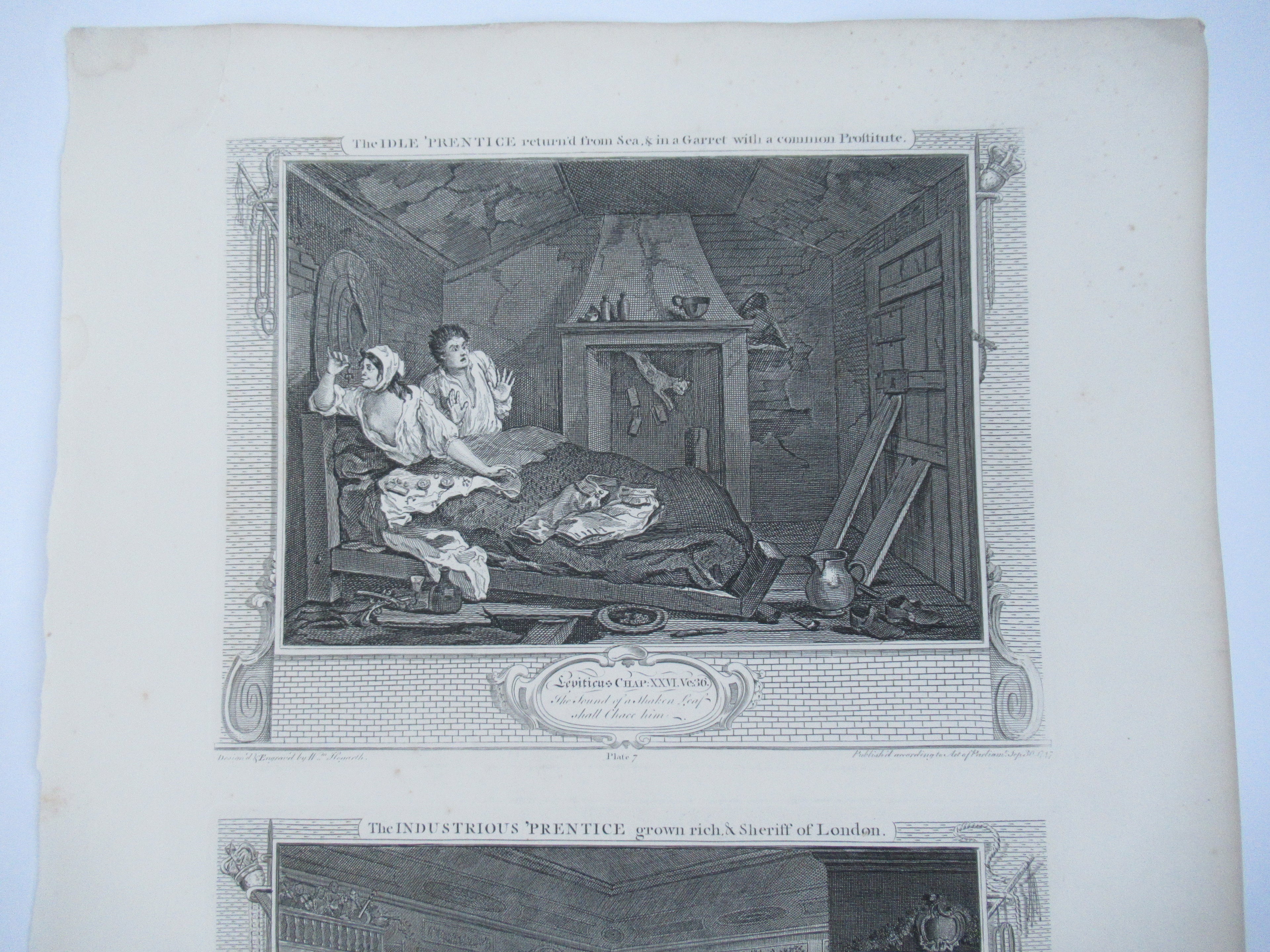 Eleven (of 12) original antique prints by William Hogarth, Industry and Idleness