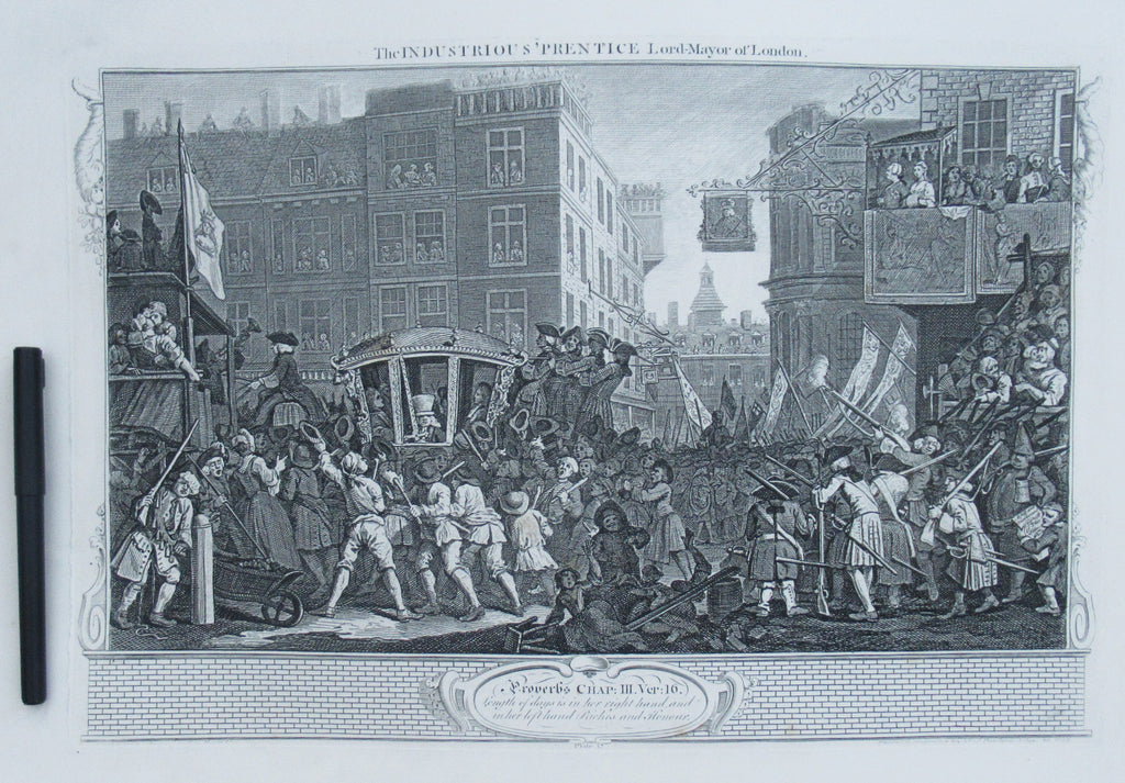 Eleven (of 12) original antique prints by William Hogarth, Industry and Idleness