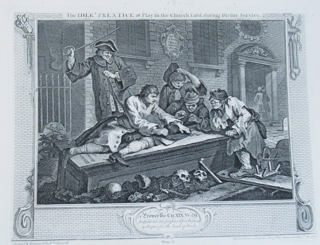 Eleven (of 12) original antique prints by William Hogarth, Industry and Idleness