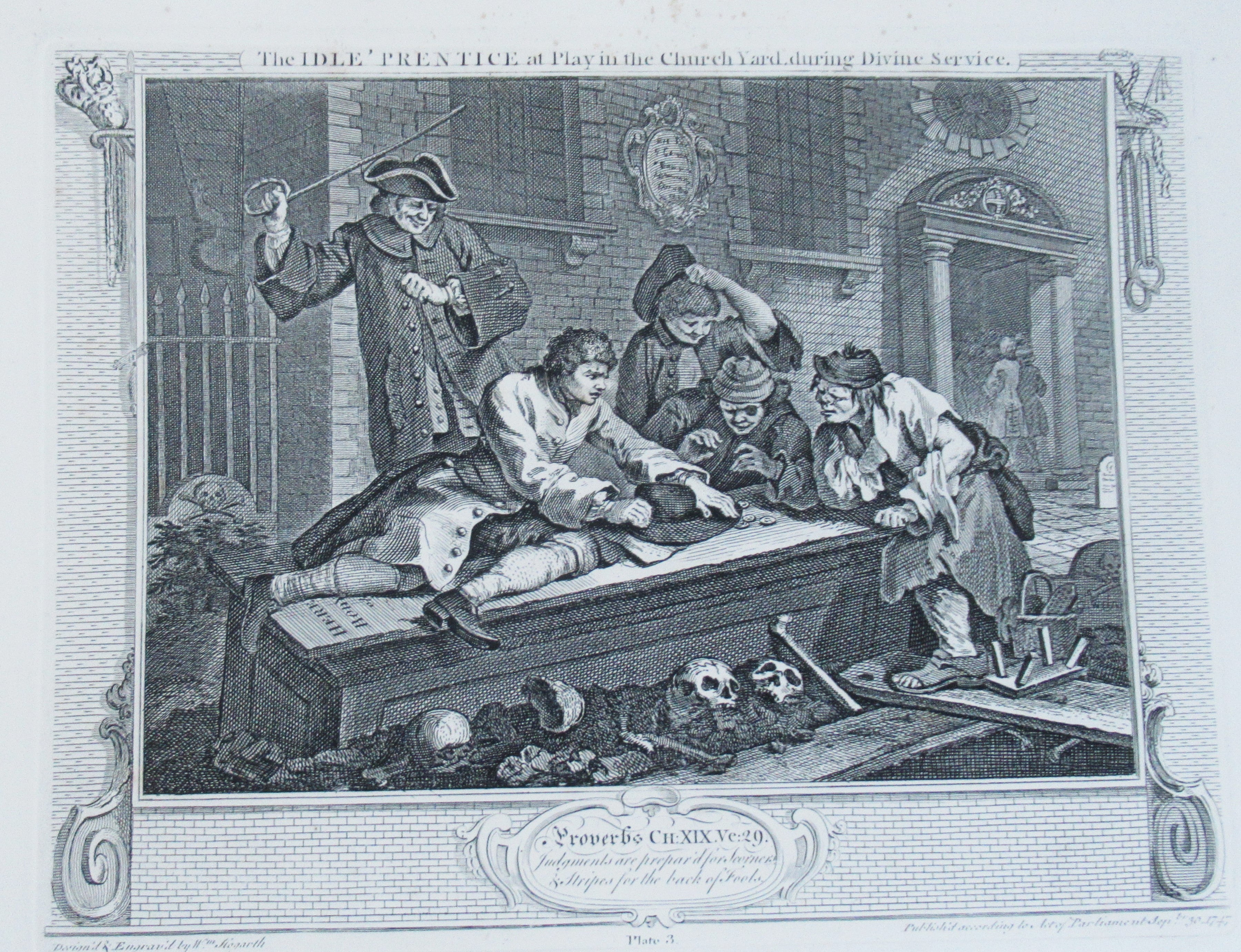 Eleven (of 12) original antique prints by William Hogarth, Industry and Idleness