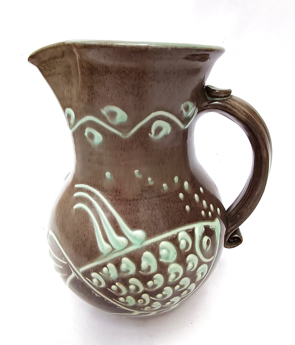 William Fishley Holland, Clevedon Pottery, large studio pottery fish jug, c1955
