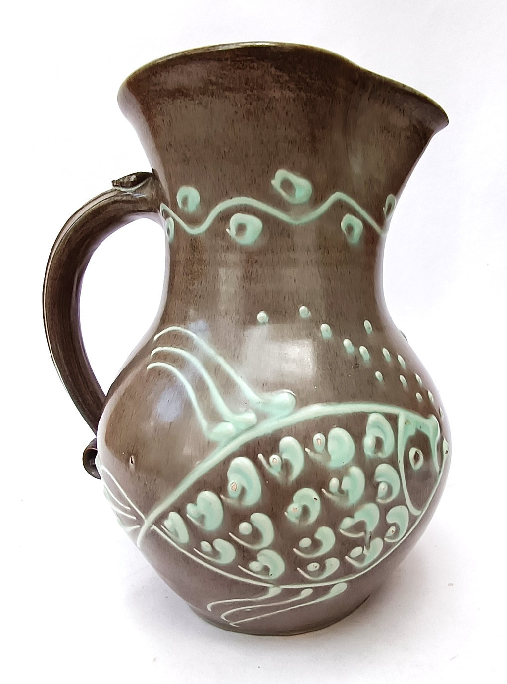 William Fishley Holland, Clevedon Pottery, large studio pottery fish jug, c1955