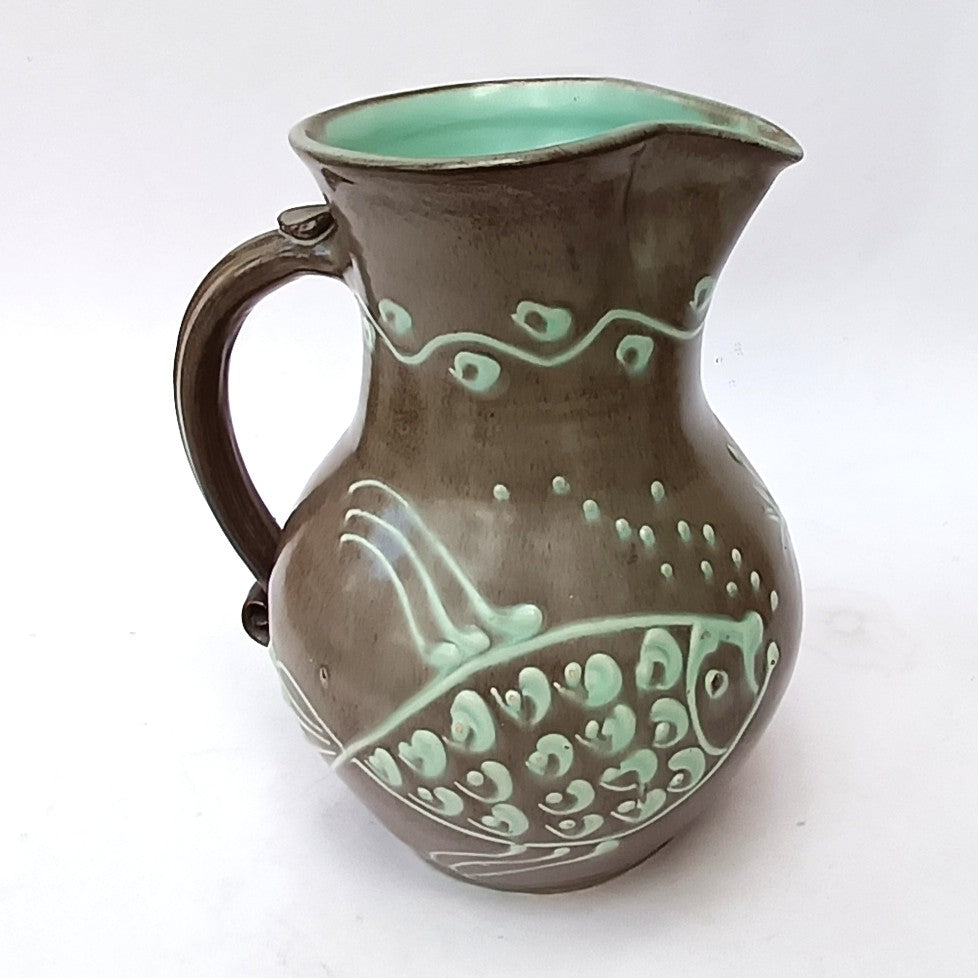 William Fishley Holland, Clevedon Pottery, large studio pottery fish jug, c1955