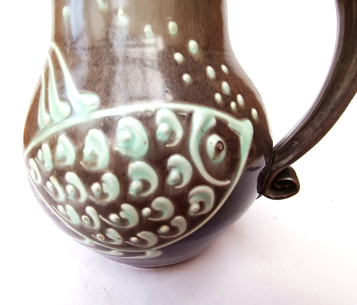 William Fishley Holland, Clevedon Pottery, large studio pottery fish jug, c1955